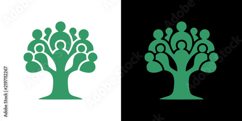Green Community Tree Logo Concept Featuring Stylized Human Figures for Unity, Growth, and Social Connection