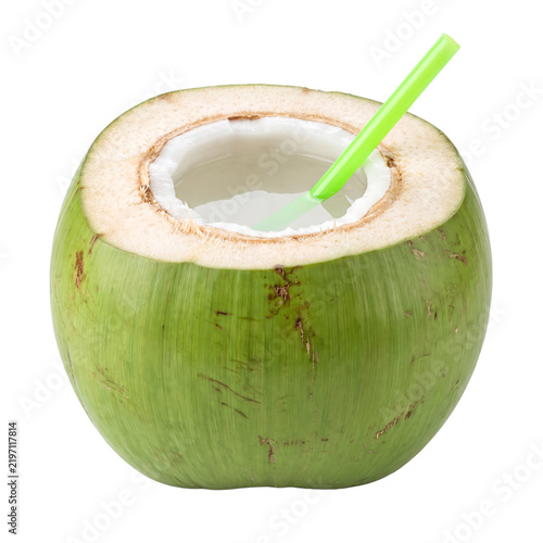 Fresh Green Coconut with Drinking Straw