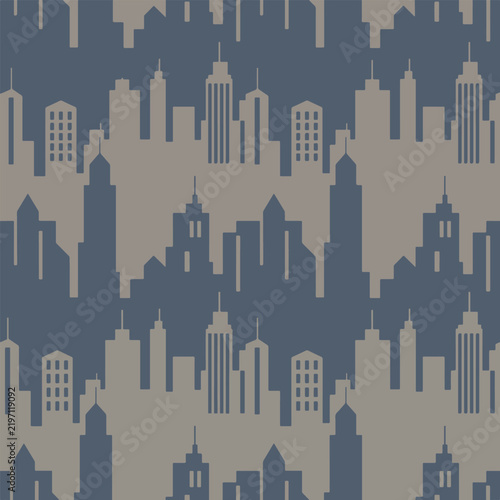Cityscape Skyline and Buildings Vector Seamless Pattern Background