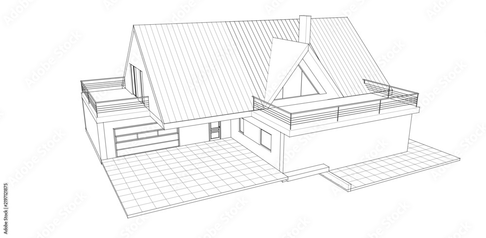 Fototapeta premium house architectural project sketch 3d illustration 