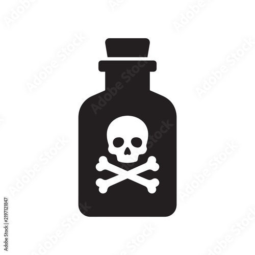 Fotografie A simple black and white icon of a glass bottle containing poison with a skull a