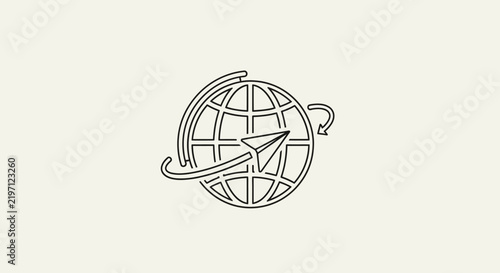 Paper Plane Flying Around Globe Icon - Global Travel and Logistics Concept