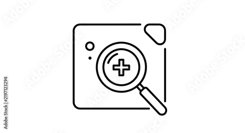 Magnifying Glass Over Digital Screen Icon with Plus Sign