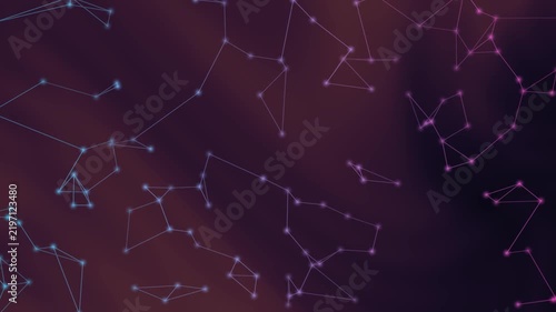 Glowing digital network nodes and lines connect across a dark purple gradient background in a seamless abstract motion.