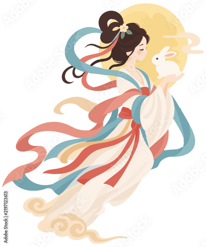 Chang’e Flying to the Moon Chinese Mid-Autumn Festival Illustration
