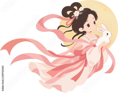 Chang’e Flying to the Moon Chinese Mid-Autumn Festival Illustration