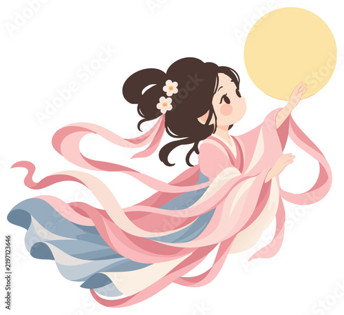 Chang’e Flying to the Moon Chinese Mid-Autumn Festival Illustration