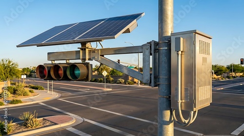 Solar Powered Traffic Lights at an Intersection in Arizona.