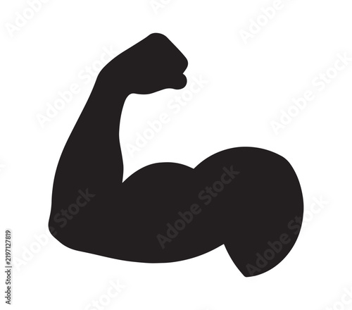 Принти на полотні A bold black silhouette of a flexed bicep arm representing strength power fitnes