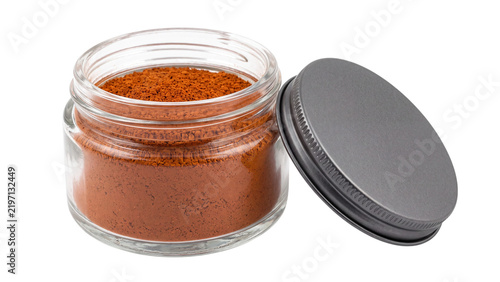 orange pigment jar isolated PNG, open powder colorant container on transparent background