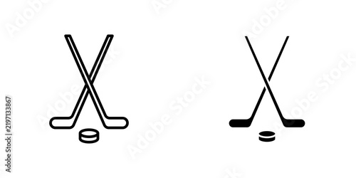 Hockey sticks icon flat outline in black