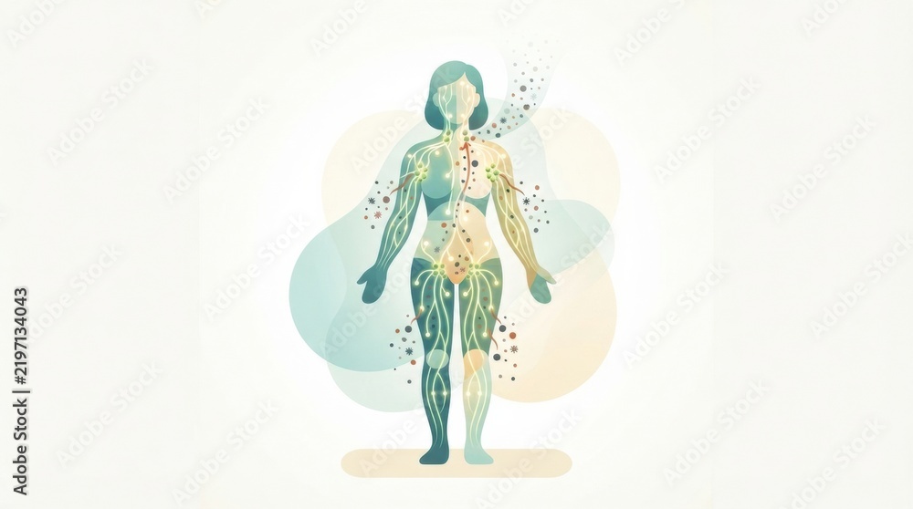 Fototapeta premium A person focused on body wellness through detox cleanse and lymphatic system support for toxin removal.