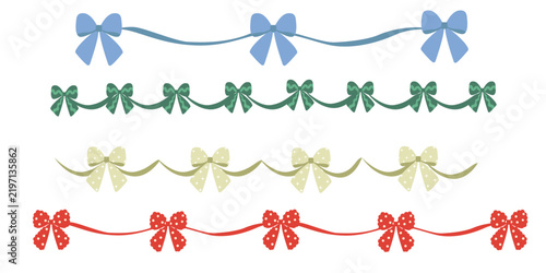 Colorful ribbon bow garland border set