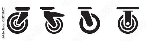 Black caster wheels vector icon set for office chair furniture and industrial applications.