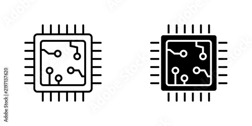 Microchip icon flat outline in black