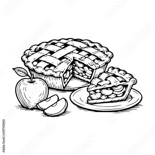 Homemade Apple Pie Black and White Hand Drawn Artwork