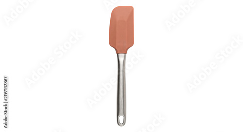 Obraz na płótnie Single orange silicone spatula with a brushed metal handle is precisely centered