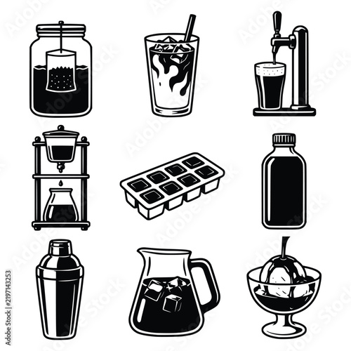 Coffee and Cafe Monochrome Icon Set with Barista, Brewing and Coffee Shop Symbols