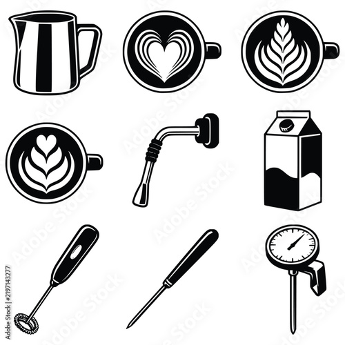 Coffee and Cafe Monochrome Icon Set with Barista, Brewing and Coffee Shop Symbols