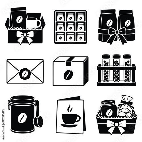 Coffee and Cafe Monochrome Icon Set with Barista, Brewing and Coffee Shop Symbols