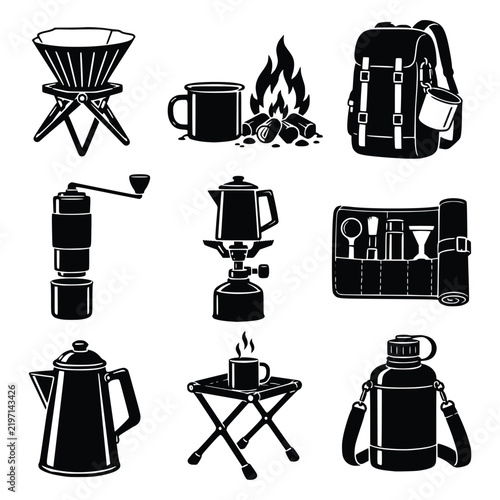 Coffee and Cafe Monochrome Icon Set with Barista, Brewing and Coffee Shop Symbols