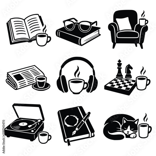 Coffee and Cafe Monochrome Icon Set with Barista, Brewing and Coffee Shop Symbols