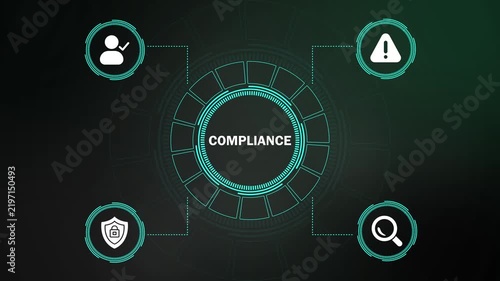 compliance and digital security concept motion graphic with HUD interface. technology concept animation showing data compliance and cybersecurity monitoring.
