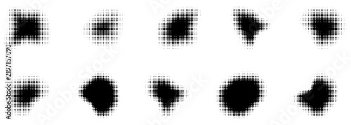 Halftone blob shape set with dot pattern texture isolated on white background