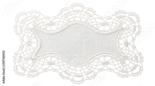 Konstfotografi White rectangular doily with wavy lace border on a transparent background