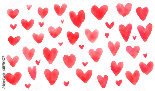 Watercolor red hearts background. St Valentine romantic