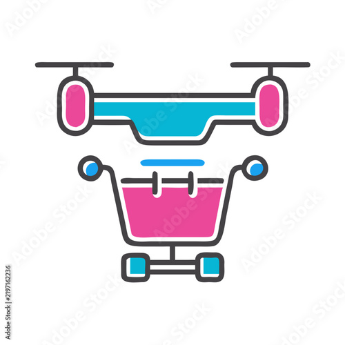E-commerce drone delivery shopping cart innovative service icon