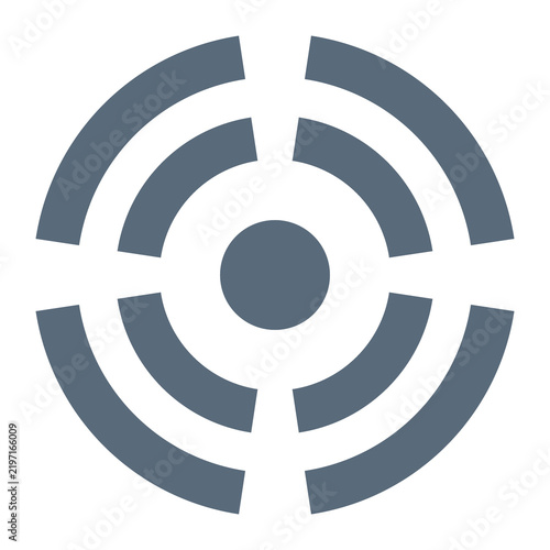 Abstract circular target icon with concentric broken rings and a solid center point transparent background