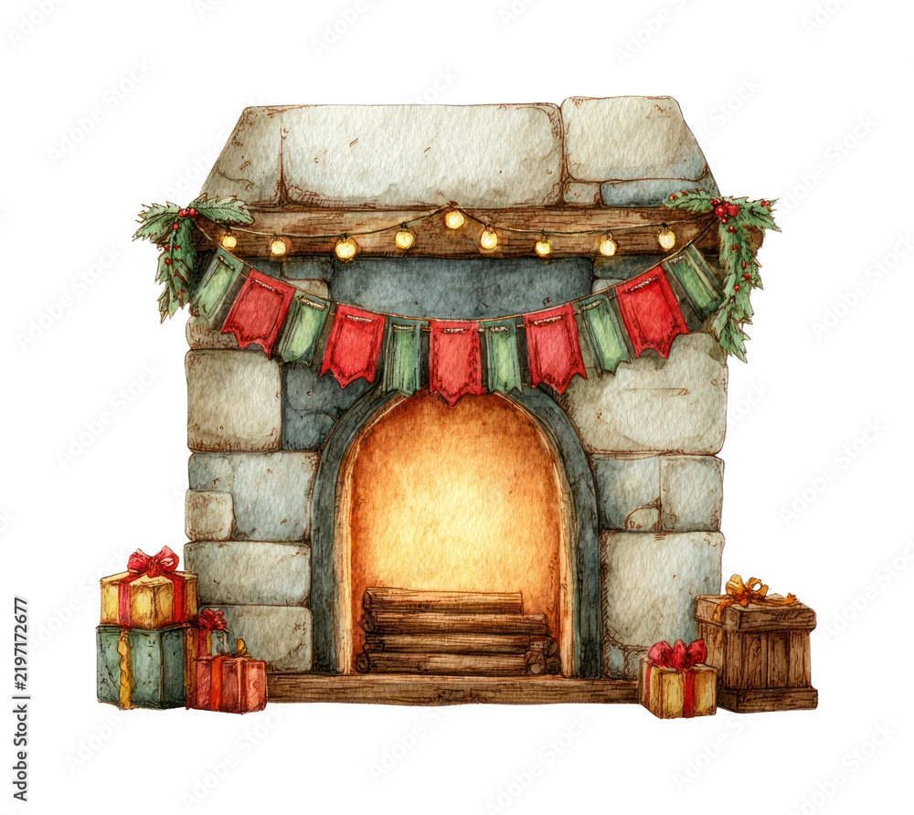 Obraz premium PNG Cozy festive fireplace illustration.