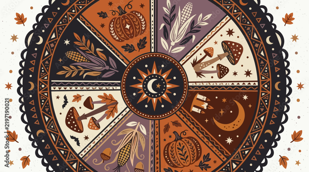 Obraz premium Decorative circular illustration with illustration combines autumnal