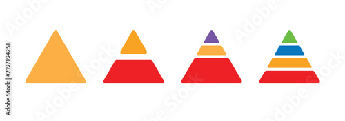 Colorful Triangular Pyramid Infographic Vector Set with 2 3 and 4 Level Segmented Triangle. Pyramid up arrows infographic, diagram chart, triangle graph presentation. Business graph