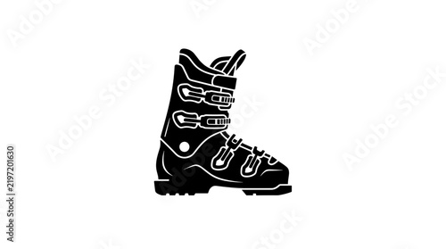 Black Ski Boot Silhouette Icon on White Background 1.