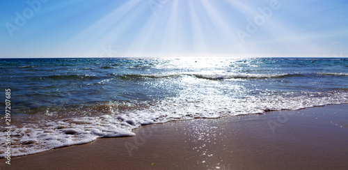 Bild auf Leinwand Sun beach with blue sky and turquoise water,as holiday summer background