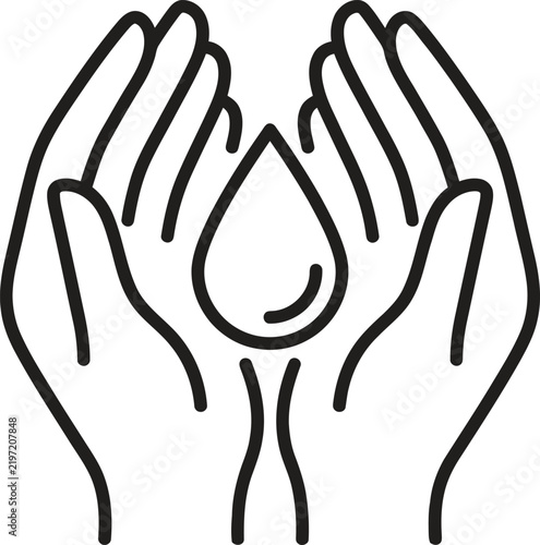 hands holding water droplet symbol