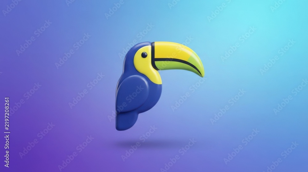 Fototapeta premium 3D render of a stylized toucan bird icon with a vibrant blue and yellow color palette isolated on a