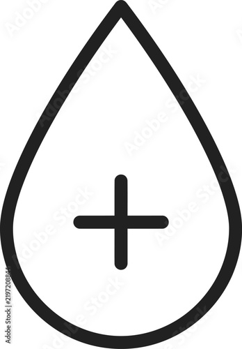 minimal vector line icon of cosmetic drop with plus sign