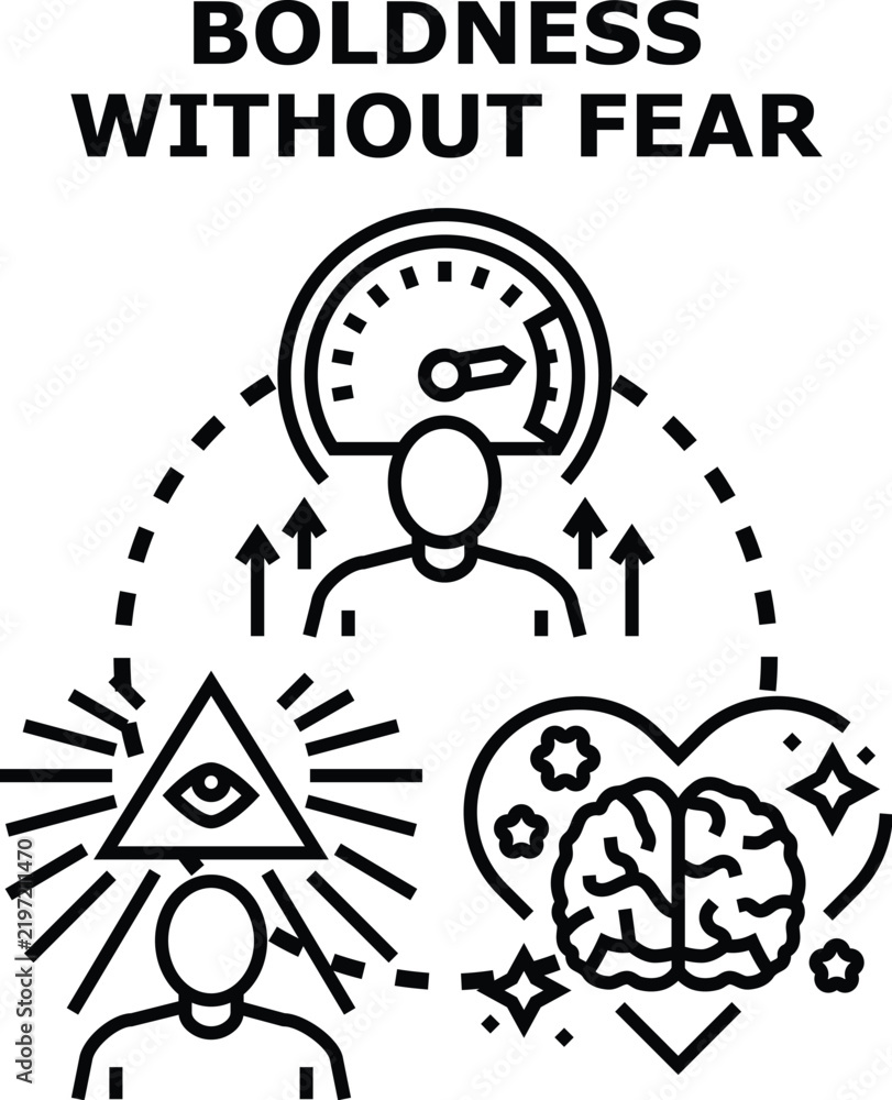 Fototapeta premium Outlined graphic displaying an overarching idea of boldness and bravery, linking a confident individual with high performance metrics, keen insight, and emotional strength, embodying courage