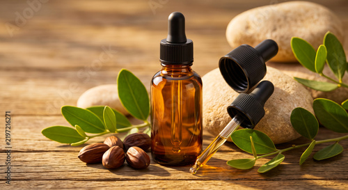 Natural Facial Oil Bottle With Botanical Seeds And Warm Earthy Styling