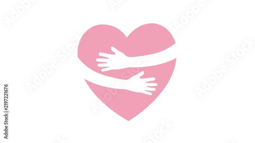 Red, hugging heart, vector, icon.