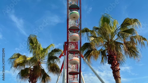 Ferris wheel with palm trees on the seaside promenade in Batumi