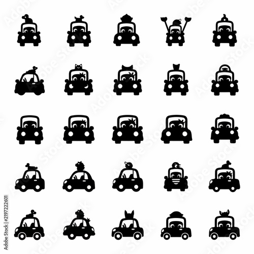 Playful otter kids driving vehicles silhouette artwork vector bundle