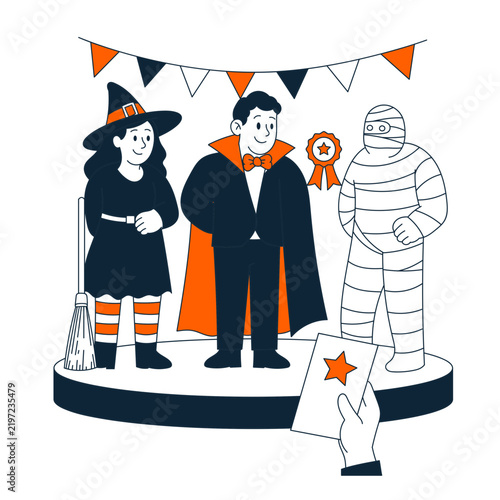 Flat Halloween Costume Contest with Witch Vampire and Mummy for Party