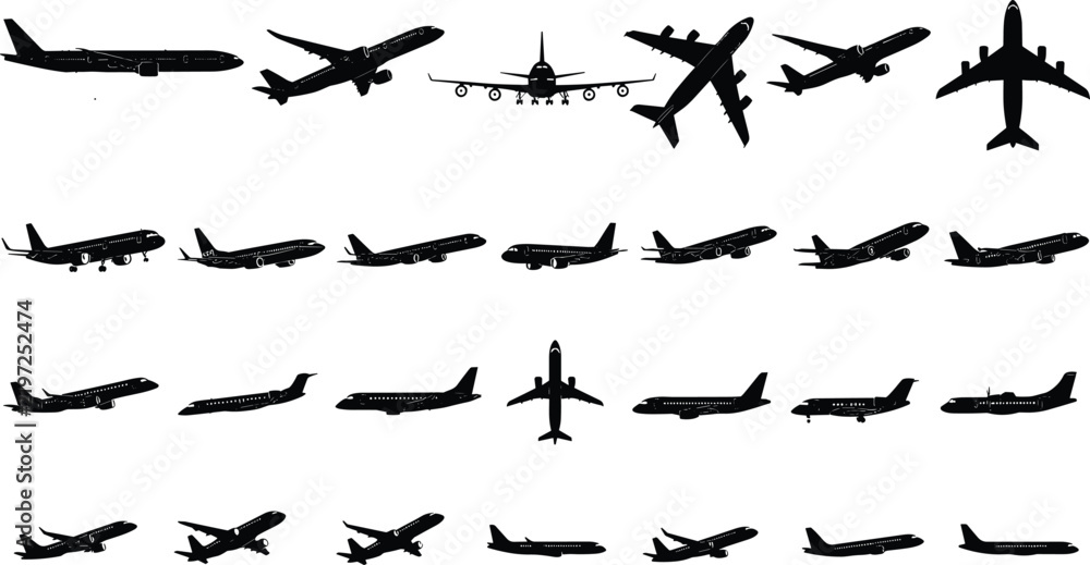 Fototapeta premium Aviation Badge and Airplane Logo Vector Collection with Elegant Wings Corporate Crests and Flight Symbols for Airline Travel and Logistics Branding Designs