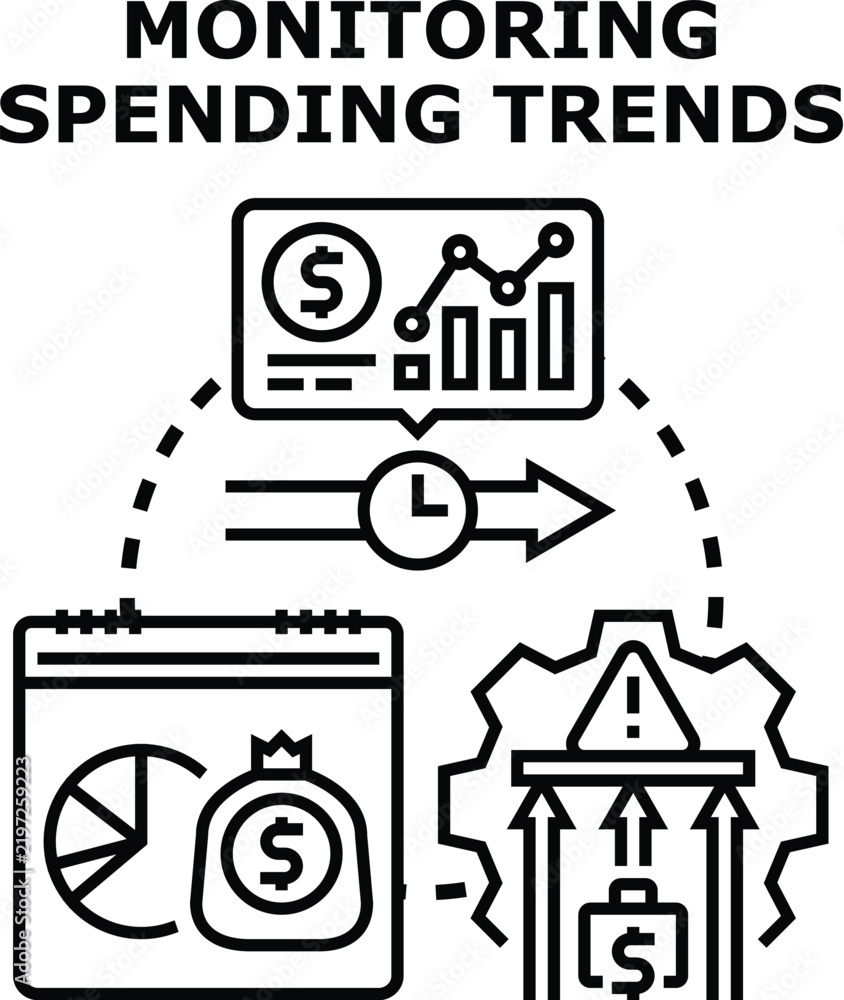 Obraz premium Financial management system spending trends, budgeting expenses, and analyzing income data for effective money control and risk assessment over time
