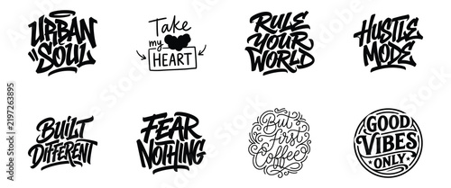 Set of eight motivational typography graffiti style quotes with motivational graffiti typography