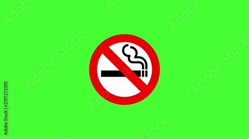 No smoking prohibition sign health hazard warning symbol animation on green screen background   